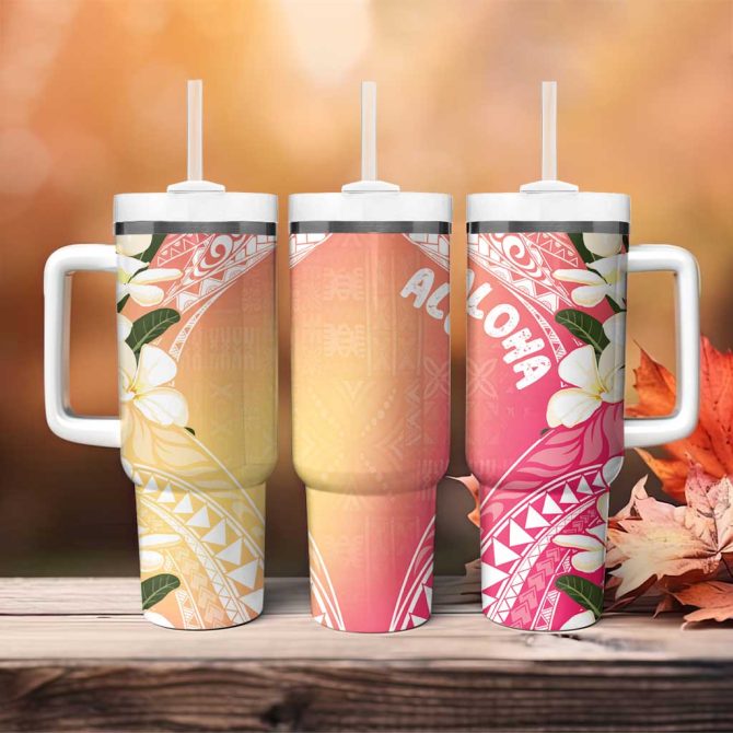 Aloha Hawaii Festive Frangipani Lace Classic Spring S Custom Stanley Quencher 40Oz Stainless Steel Tumbler With Handle - Image 4