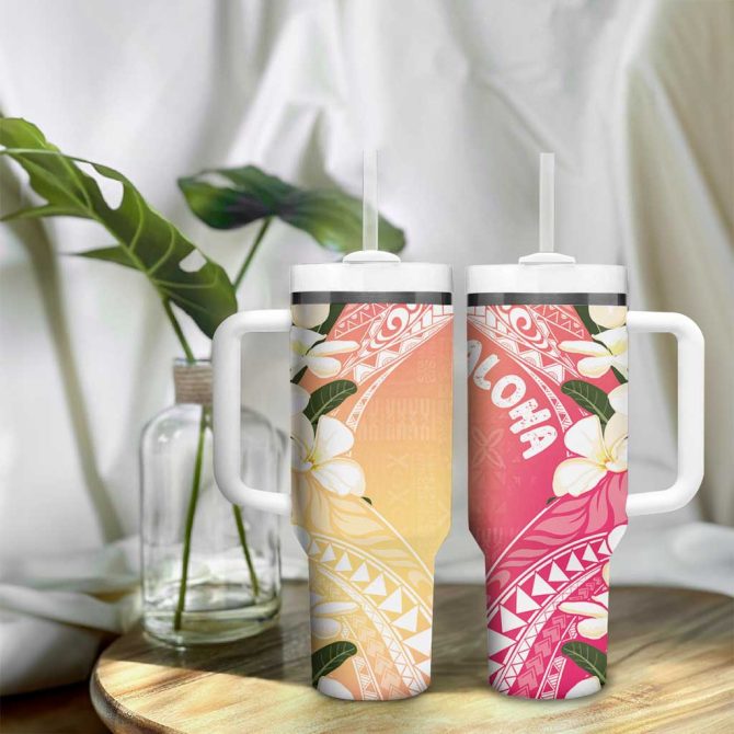 Aloha Hawaii Festive Frangipani Lace Classic Spring S Custom Stanley Quencher 40Oz Stainless Steel Tumbler With Handle - Image 9