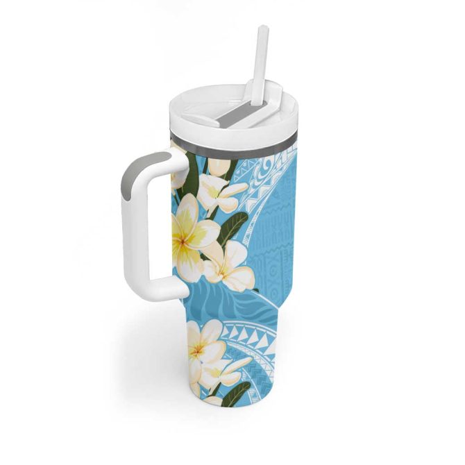 Aloha Hawaii Festive Frangipani Lace Classic Turquoise Custom Stanley Quencher 40Oz Stainless Steel Tumbler With Handle - Image 2