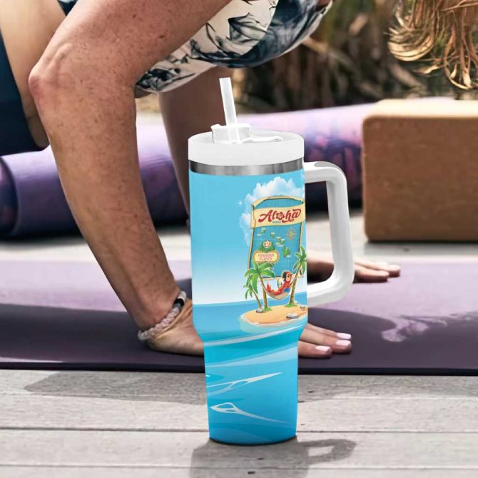 Aloha Hawaii Funny Macaw Parrot Tropical Custom Stanley Quencher 40Oz Stainless Steel Tumbler With Handle - Image 6