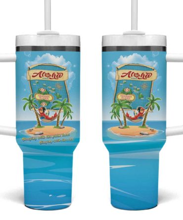 Aloha Hawaii Funny Macaw Parrot Tropical Custom Stanley Quencher 40Oz Stainless Steel Tumbler With Handle