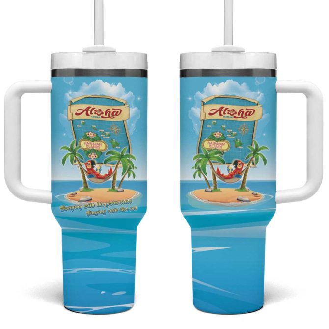 Aloha Hawaii Funny Macaw Parrot Tropical Custom Stanley Quencher 40Oz Stainless Steel Tumbler With Handle