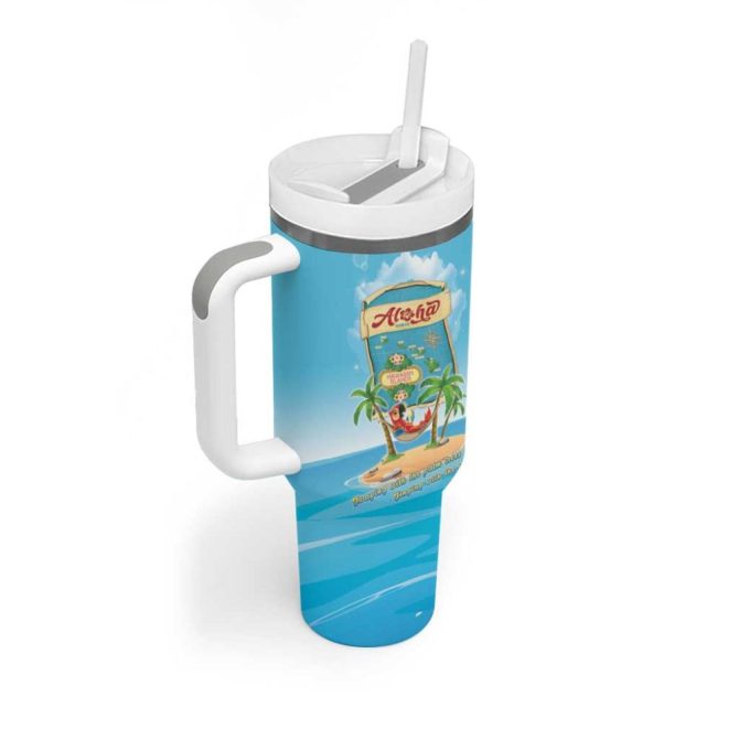 Aloha Hawaii Funny Macaw Parrot Tropical Custom Stanley Quencher 40Oz Stainless Steel Tumbler With Handle - Image 2