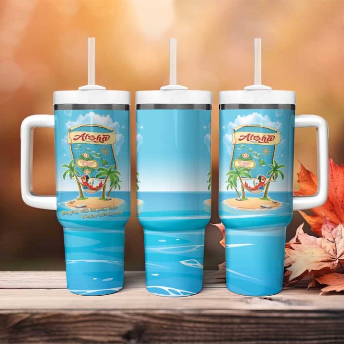 Aloha Hawaii Funny Macaw Parrot Tropical Custom Stanley Quencher 40Oz Stainless Steel Tumbler With Handle - Image 4