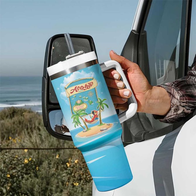 Aloha Hawaii Funny Macaw Parrot Tropical Custom Stanley Quencher 40Oz Stainless Steel Tumbler With Handle - Image 7