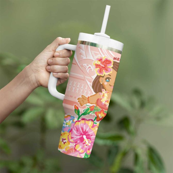 Aloha Hawaii Kawaii Mele Kalikimaka Pastel Fever Custom Stanley Quencher 40Oz Stainless Steel Tumbler With Handle - Image 3