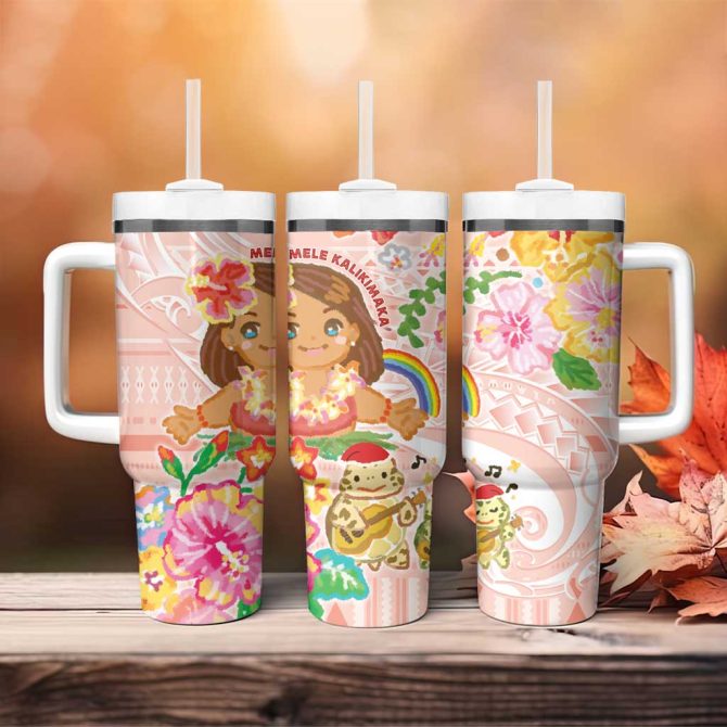 Aloha Hawaii Kawaii Mele Kalikimaka Pastel Fever Custom Stanley Quencher 40Oz Stainless Steel Tumbler With Handle - Image 4