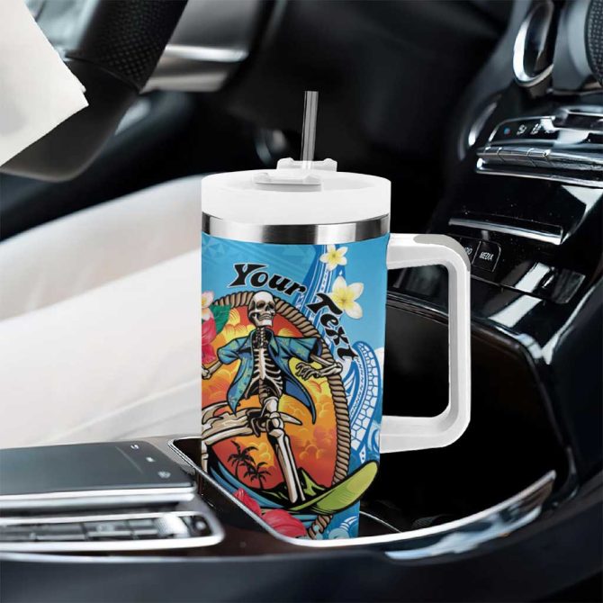 Aloha Hawaii Skeleton Surfing Tribal Shark Plumeria Custom Stanley Quencher 40Oz Stainless Steel Tumbler With Handle - Image 8