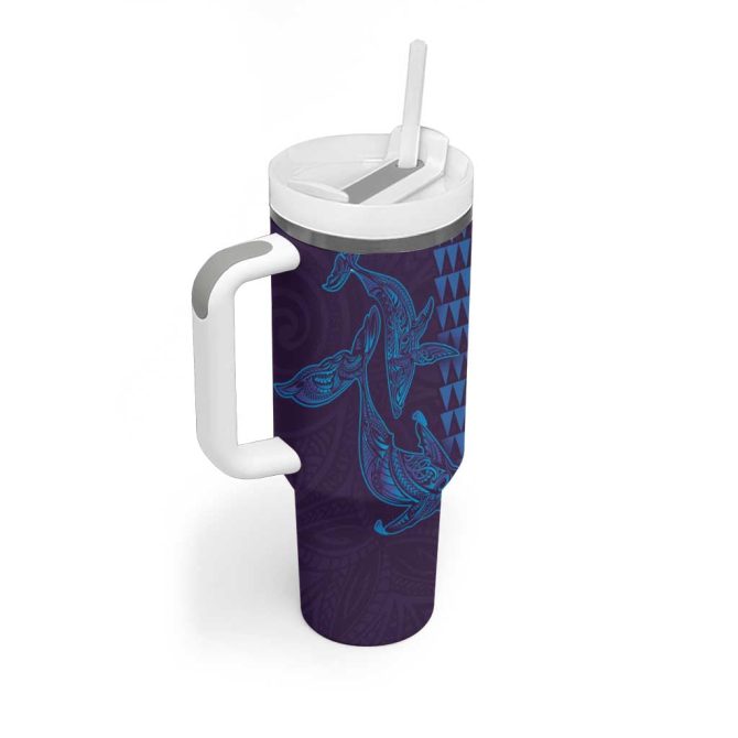 Aloha Hawaii Whale Kakau And Polynesian Tattoo Purple Color Custom Stanley Quencher 40Oz Stainless Steel Tumbler With Handle - Image 2