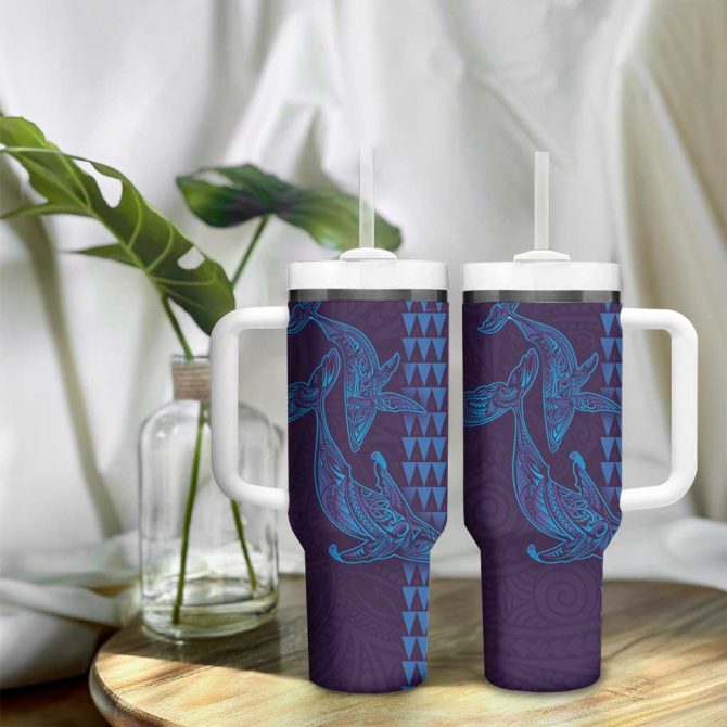 Aloha Hawaii Whale Kakau And Polynesian Tattoo Purple Color Custom Stanley Quencher 40Oz Stainless Steel Tumbler With Handle - Image 9