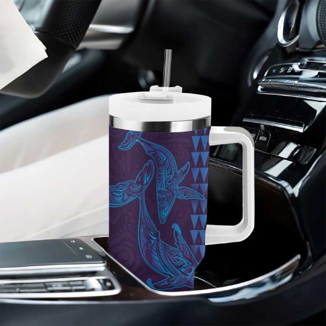 Aloha Hawaii Whale Kakau And Polynesian Tattoo Purple Color Custom Stanley Quencher 40Oz Stainless Steel Tumbler With Handle - Image 8