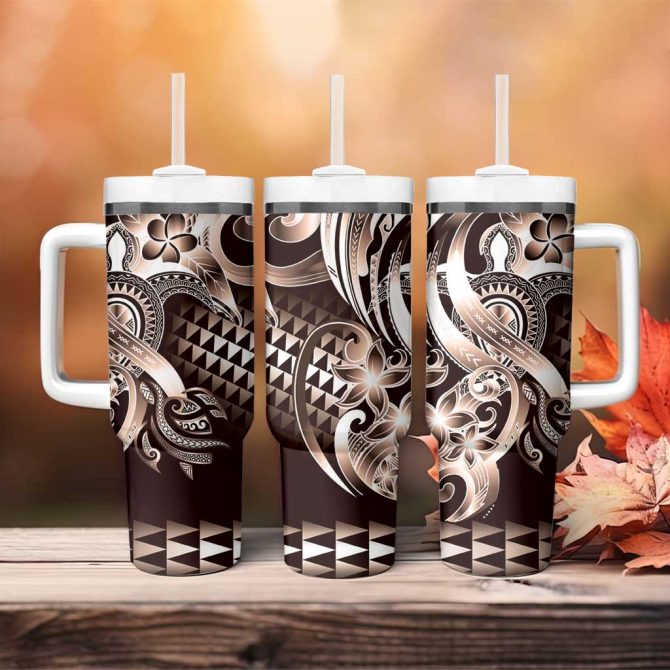 Aloha Mocha Mousse Tribal Honu Tattoo Custom Stanley Quencher 40Oz Stainless Steel Tumbler With Handle - Image 4