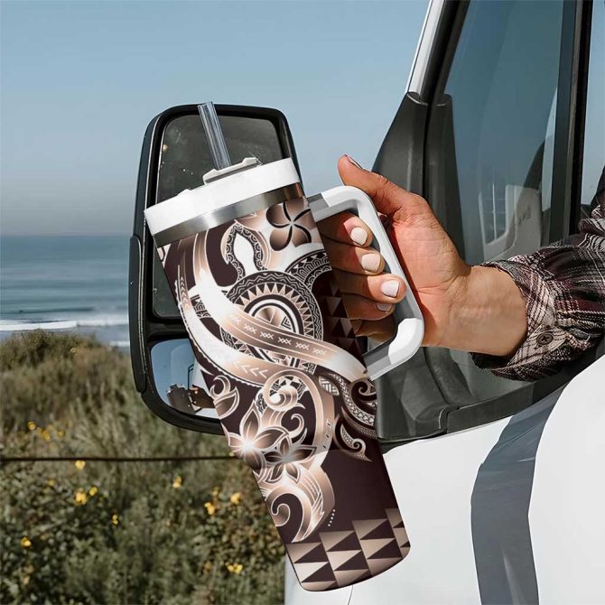 Aloha Mocha Mousse Tribal Honu Tattoo Custom Stanley Quencher 40Oz Stainless Steel Tumbler With Handle - Image 7