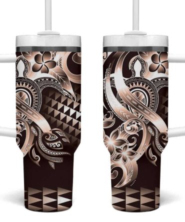 Aloha Mocha Mousse Tribal Honu Tattoo Custom Stanley Quencher 40Oz Stainless Steel Tumbler With Handle