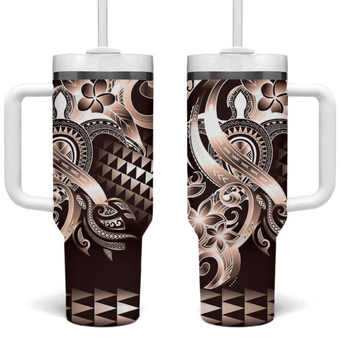 Aloha Mocha Mousse Tribal Honu Tattoo Custom Stanley Quencher 40Oz Stainless Steel Tumbler With Handle