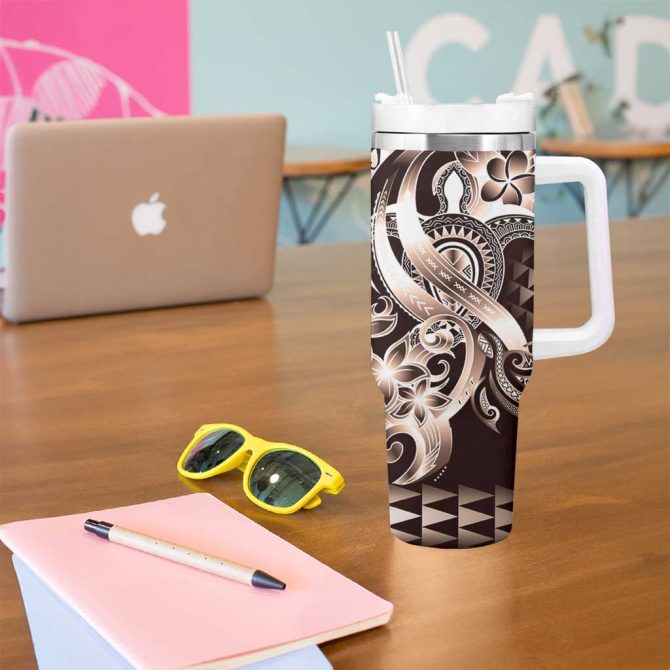Aloha Mocha Mousse Tribal Honu Tattoo Custom Stanley Quencher 40Oz Stainless Steel Tumbler With Handle - Image 5