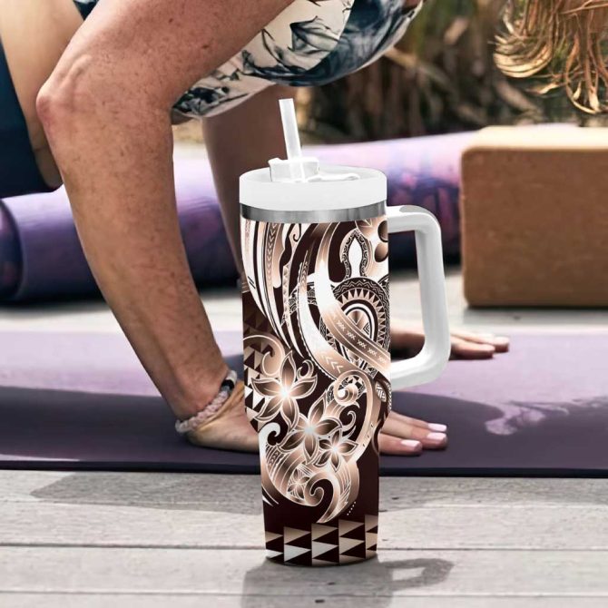 Aloha Mocha Mousse Tribal Honu Tattoo Custom Stanley Quencher 40Oz Stainless Steel Tumbler With Handle - Image 6