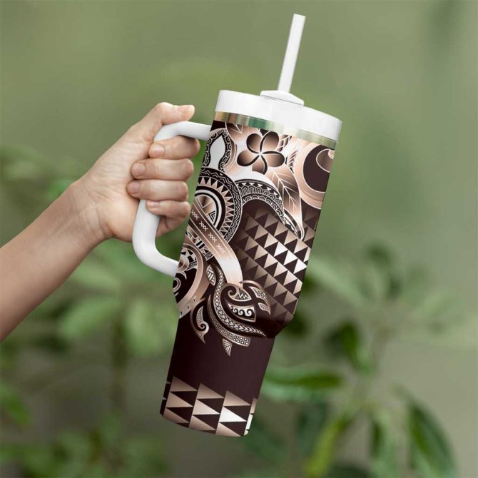 Aloha Mocha Mousse Tribal Honu Tattoo Custom Stanley Quencher 40Oz Stainless Steel Tumbler With Handle - Image 3