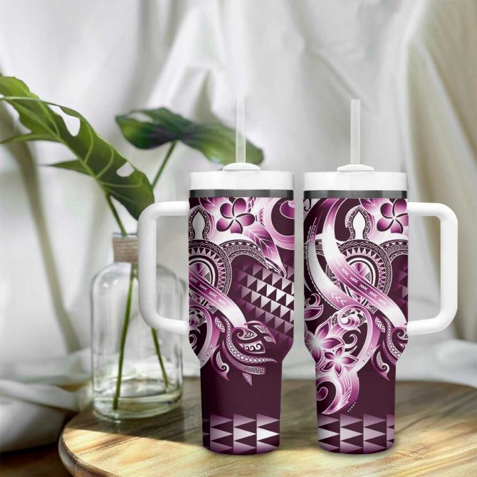 Aloha Pink Tribal Honu Tattoo Custom Stanley Quencher 40Oz Stainless Steel Tumbler With Handle - Image 9
