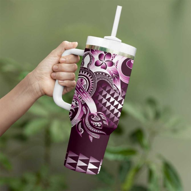 Aloha Pink Tribal Honu Tattoo Custom Stanley Quencher 40Oz Stainless Steel Tumbler With Handle - Image 3