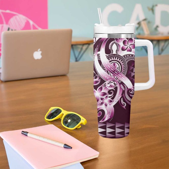 Aloha Pink Tribal Honu Tattoo Custom Stanley Quencher 40Oz Stainless Steel Tumbler With Handle - Image 5