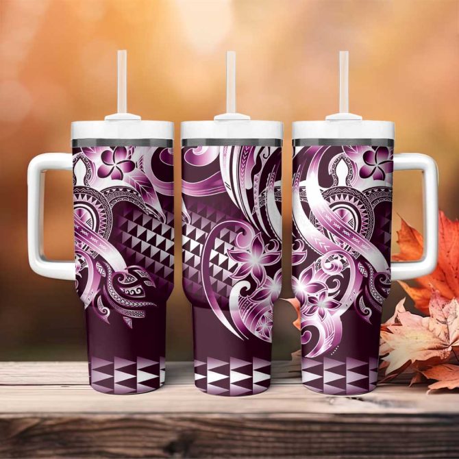 Aloha Pink Tribal Honu Tattoo Custom Stanley Quencher 40Oz Stainless Steel Tumbler With Handle - Image 4