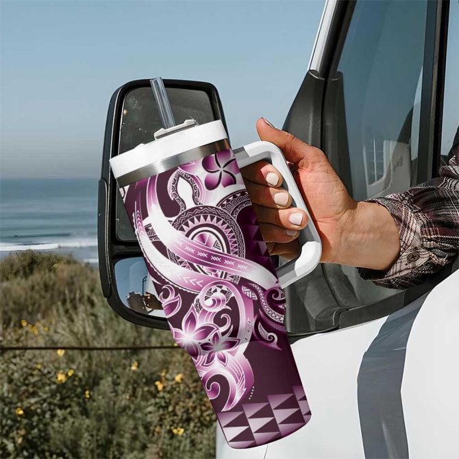 Aloha Pink Tribal Honu Tattoo Custom Stanley Quencher 40Oz Stainless Steel Tumbler With Handle - Image 7