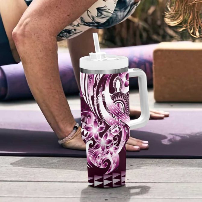 Aloha Pink Tribal Honu Tattoo Custom Stanley Quencher 40Oz Stainless Steel Tumbler With Handle - Image 6