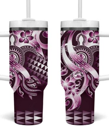 Aloha Pink Tribal Honu Tattoo Custom Stanley Quencher 40Oz Stainless Steel Tumbler With Handle