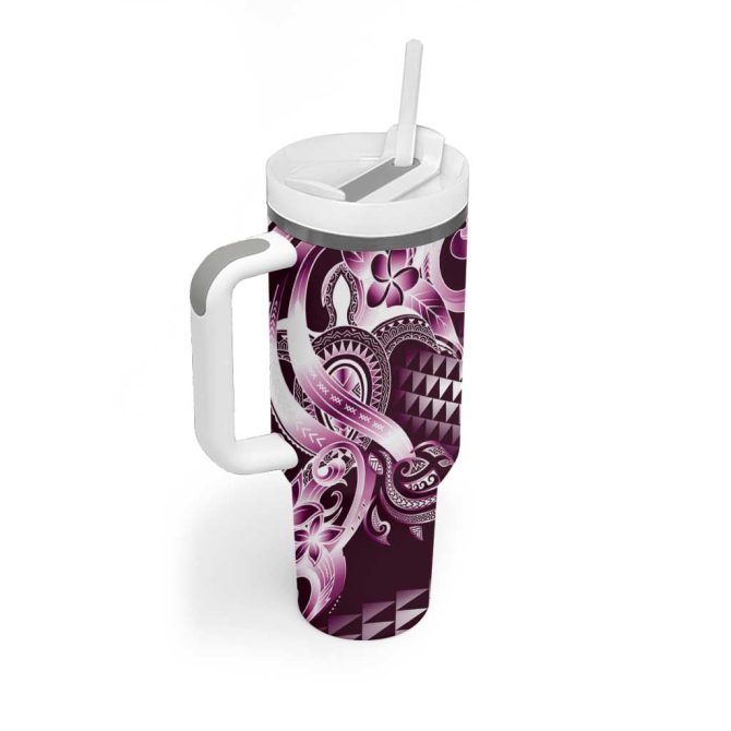 Aloha Pink Tribal Honu Tattoo Custom Stanley Quencher 40Oz Stainless Steel Tumbler With Handle - Image 2