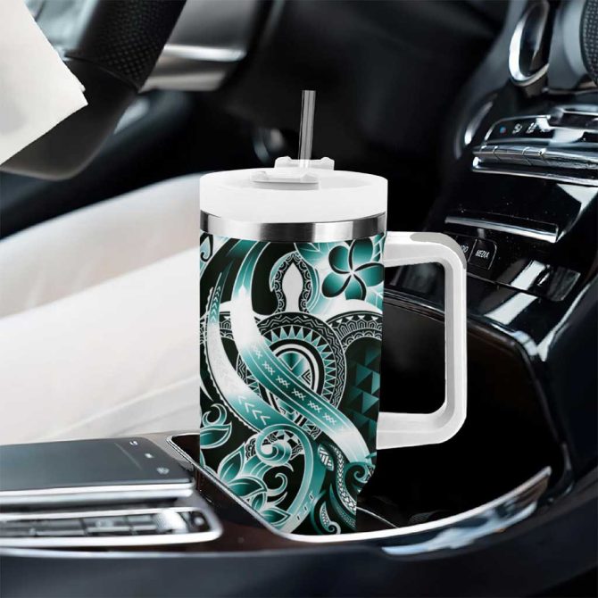 Aloha Turquoise Tribal Honu Tattoo Custom Stanley Quencher 40Oz Stainless Steel Tumbler With Handle - Image 8
