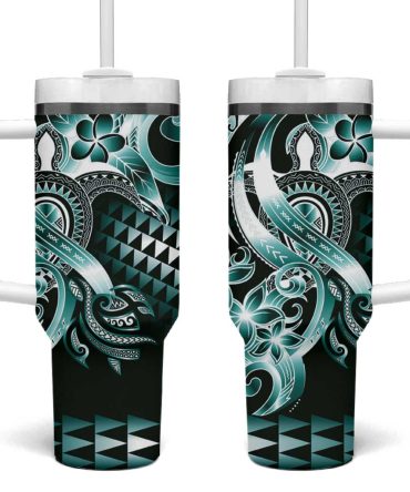 Aloha Turquoise Tribal Honu Tattoo Custom Stanley Quencher 40Oz Stainless Steel Tumbler With Handle