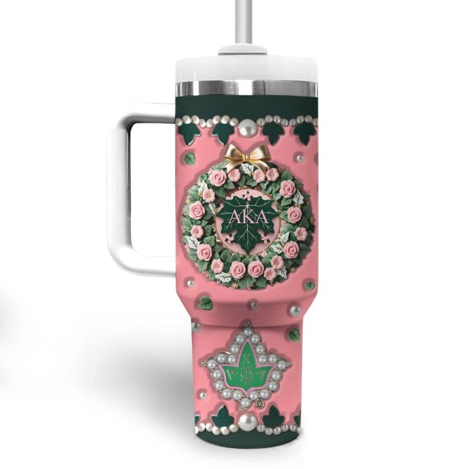 Alpha Kappa Alpha Aka Custom Stanley Quencher 40Oz Stainless Steel Tumbler With Handle - Image 3
