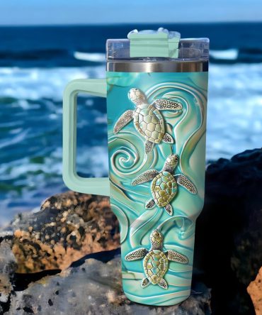 Amazing 3D Baby Turtles Custom Stanley Quencher 40Oz Stainless Steel Tumbler With Handle