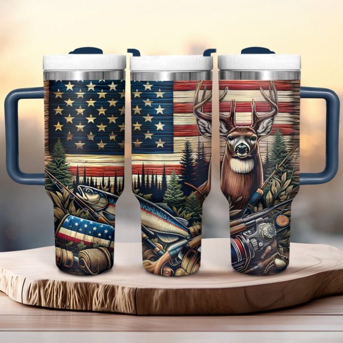 American Fishing And Deer Custom Stanley Quencher 40Oz Stainless Steel Tumbler With Handle