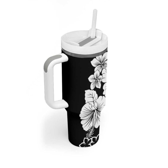 American Samoa Lotu Tamaiti White Sunday Plumeria Black Custom Stanley Quencher 40Oz Stainless Steel Tumbler With Handle - Image 2