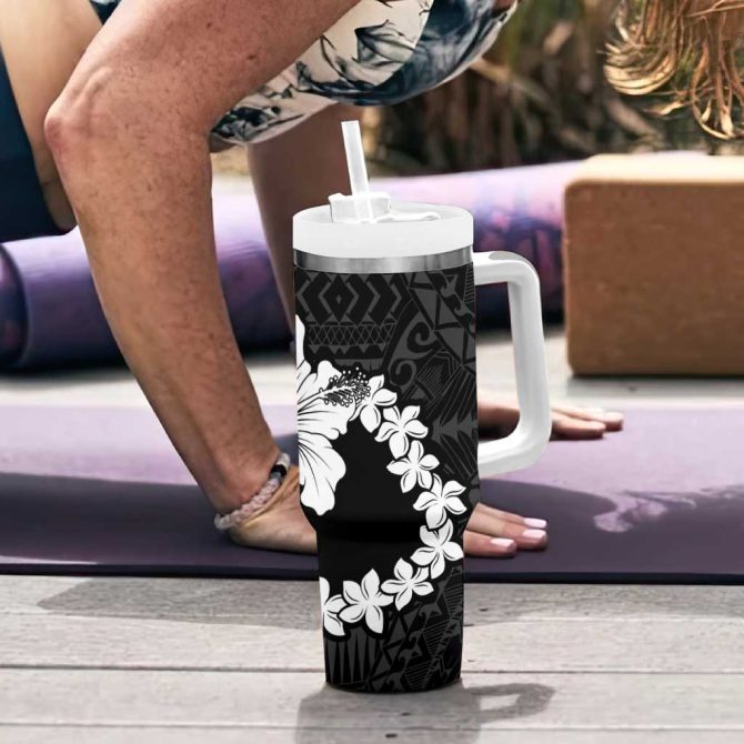 American Samoa Lotu Tamaiti White Sunday Plumeria Black Custom Stanley Quencher 40Oz Stainless Steel Tumbler With Handle - Image 6