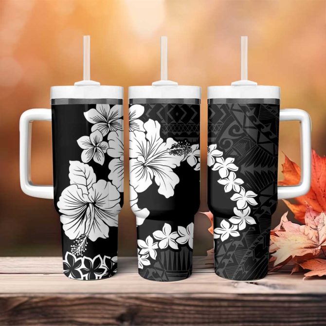 American Samoa Lotu Tamaiti White Sunday Plumeria Black Custom Stanley Quencher 40Oz Stainless Steel Tumbler With Handle - Image 4
