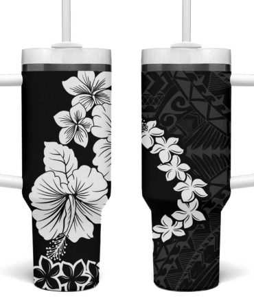 American Samoa Lotu Tamaiti White Sunday Plumeria Black Custom Stanley Quencher 40Oz Stainless Steel Tumbler With Handle