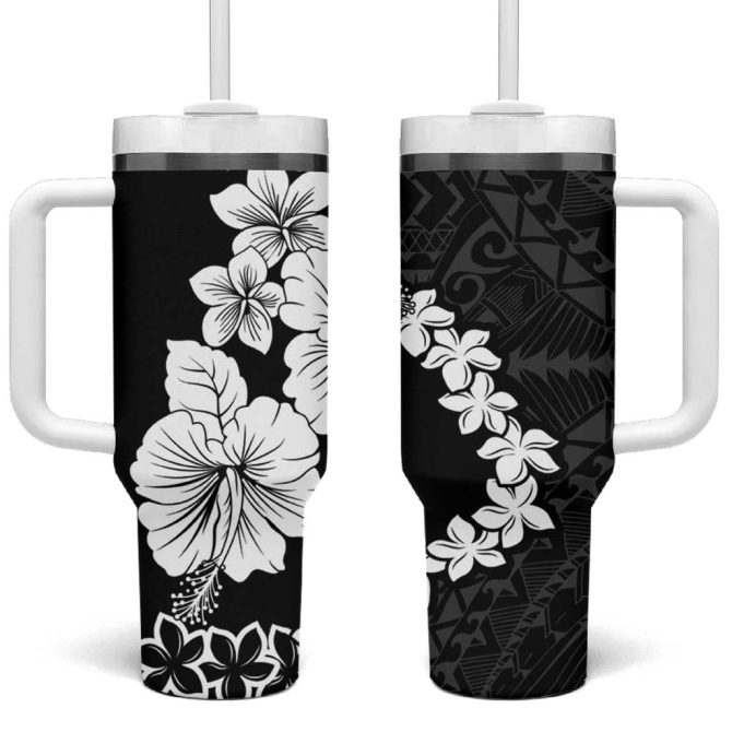 American Samoa Lotu Tamaiti White Sunday Plumeria Black Custom Stanley Quencher 40Oz Stainless Steel Tumbler With Handle