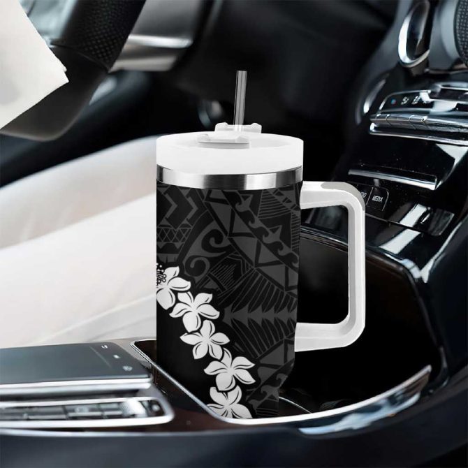 American Samoa Lotu Tamaiti White Sunday Plumeria Black Custom Stanley Quencher 40Oz Stainless Steel Tumbler With Handle - Image 8