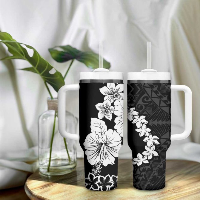 American Samoa Lotu Tamaiti White Sunday Plumeria Black Custom Stanley Quencher 40Oz Stainless Steel Tumbler With Handle - Image 9