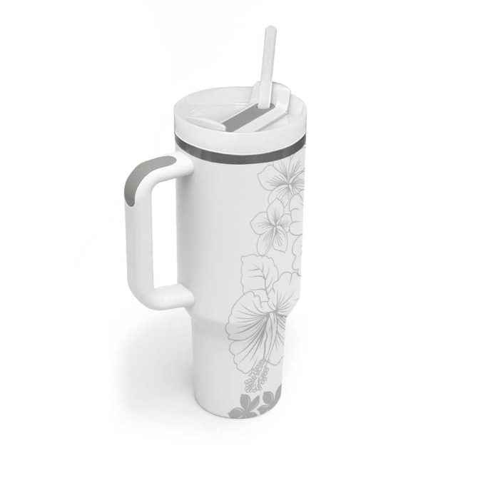 American Samoa Lotu Tamaiti White Sunday Plumeria White Custom Stanley Quencher 40Oz Stainless Steel Tumbler With Handle - Image 2