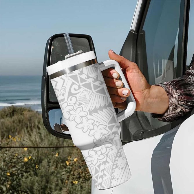 American Samoa Lotu Tamaiti White Sunday Plumeria White Custom Stanley Quencher 40Oz Stainless Steel Tumbler With Handle - Image 7