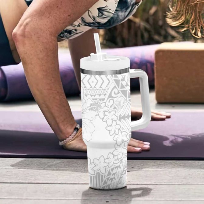 American Samoa Lotu Tamaiti White Sunday Plumeria White Custom Stanley Quencher 40Oz Stainless Steel Tumbler With Handle - Image 6