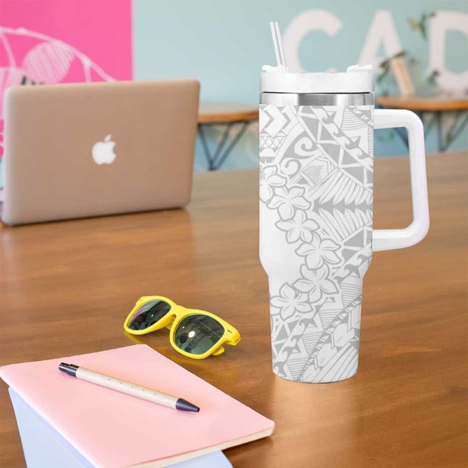 American Samoa Lotu Tamaiti White Sunday Plumeria White Custom Stanley Quencher 40Oz Stainless Steel Tumbler With Handle - Image 5
