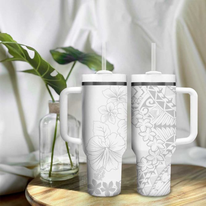 American Samoa Lotu Tamaiti White Sunday Plumeria White Custom Stanley Quencher 40Oz Stainless Steel Tumbler With Handle - Image 9