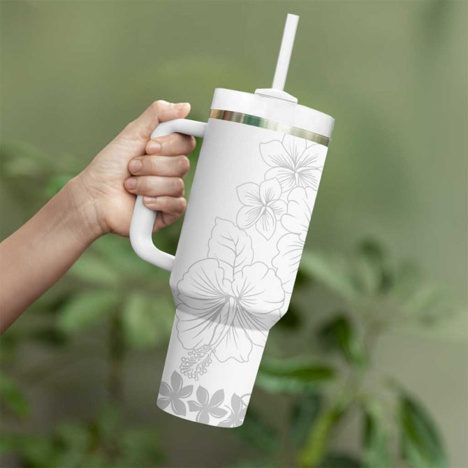 American Samoa Lotu Tamaiti White Sunday Plumeria White Custom Stanley Quencher 40Oz Stainless Steel Tumbler With Handle - Image 3