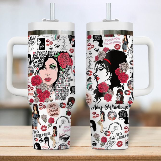 Amy Winehouse Music Custom Stanley Quencher 40Oz Stainless Steel Tumbler