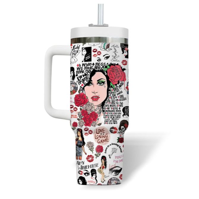 Amy Winehouse Music Custom Stanley Quencher 40Oz Stainless Steel Tumbler - Image 4